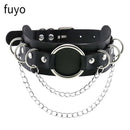 Punk Black Bell Lock PU Leather Necklaces for Women Cosplay Rock Geometry Rivet Collar Choker Necklaces Festival Jewelry
