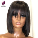 Bang Wig Human Hair Short Bob Human Hair Wigs Straight Lace Front Fringe 13x6 Lace Frontal Wig Peruvian Remy 5x5 Silk Top Wigs