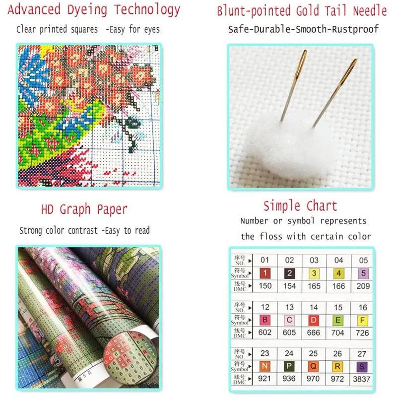 Flower Rose DIY Embroidery 11CT Cross Stitch Kits Craft Needlework Set Cotton Thread Printed Canvas Home Decoration Dropshipping