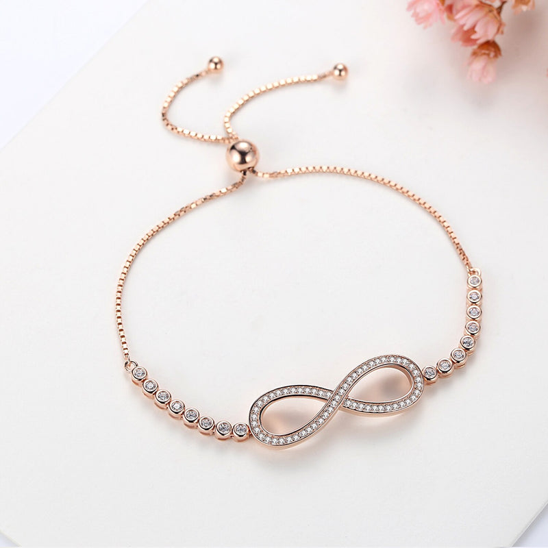 KALETINE Endless Mens Bracelets 925 Sterling Silver CZ Rose Gold Charm Bracelet Infinity Tennis Bracelets for Women Jewelry 2019