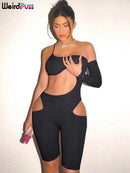 OrangeA one-shoulder hollow out sexy skinny romper women clothes playsuit beach style summer vacation elastic hight streetwear