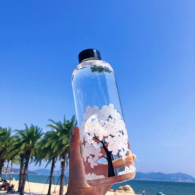 1000ML Kawaii Color Changing Sakura Bottle Cute Water Bottle With Protective Bag For Girl Student Fashion Sport Drinking Bottle