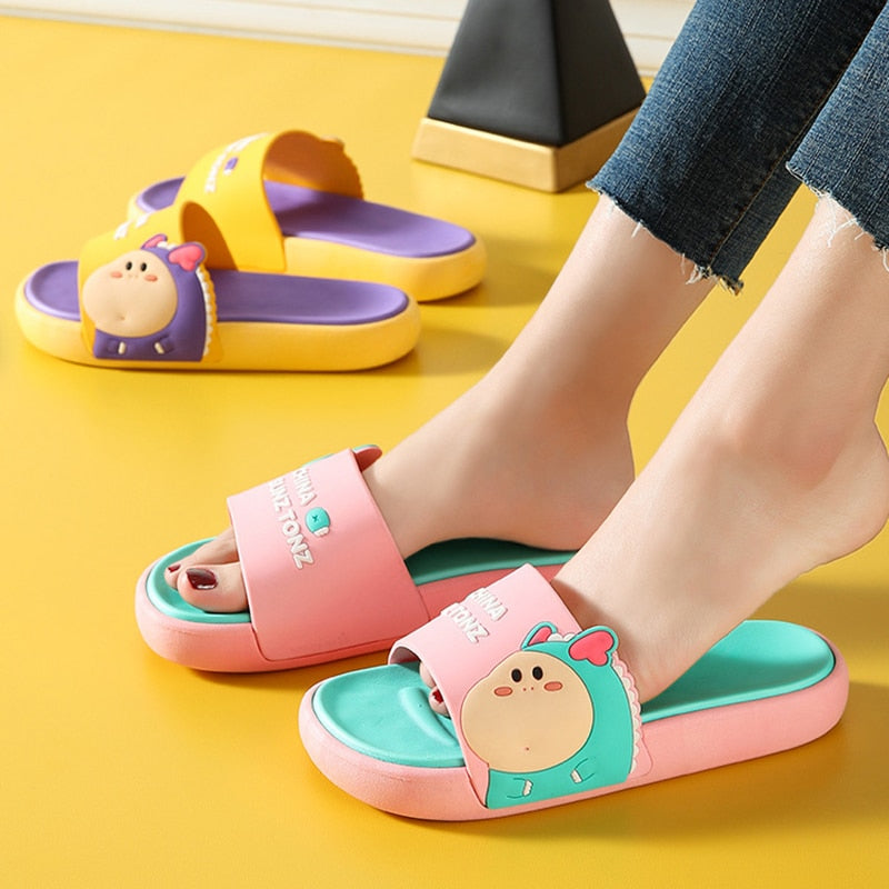 Summer Slippers Women Men Sandal Cute Shoes Non-Slip Thick Sole Flip Flops Bathroom Home Indoor Beach Pool Female Couple Slides