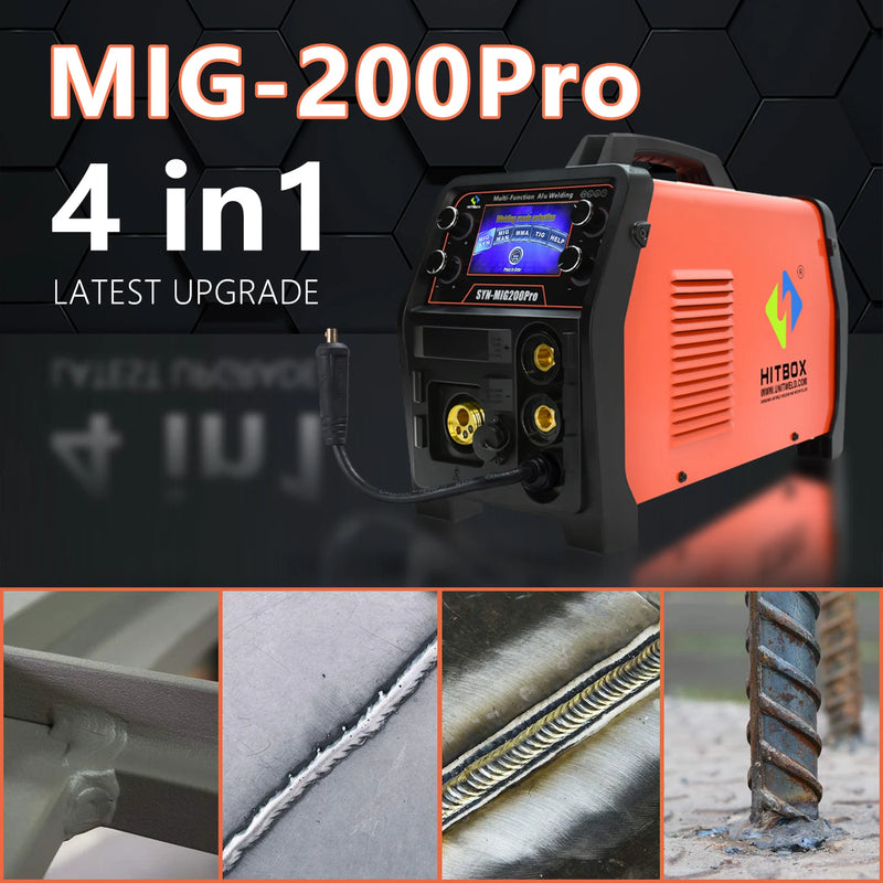 HITBOX Semi-Automatic Welding Machine Mig 4 in 1 Inverter aluminium mig weld SYN-MIG200Pro Digital Control Device 220V
