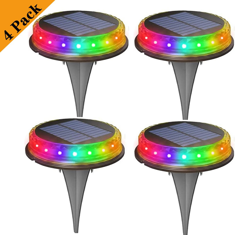 4PCS Solar Powered Disk Lights 17LED Solar Pathway Lights Outdoor Waterproof Garden Landscape Lighting for Yard Deck Patio