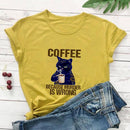 Coffee Cat Printed 100%Cotton Women's Tshirt Cat Mom Life Funny Summer Casual O-Neck Short Sleeve Tops Coffee Lover Gift