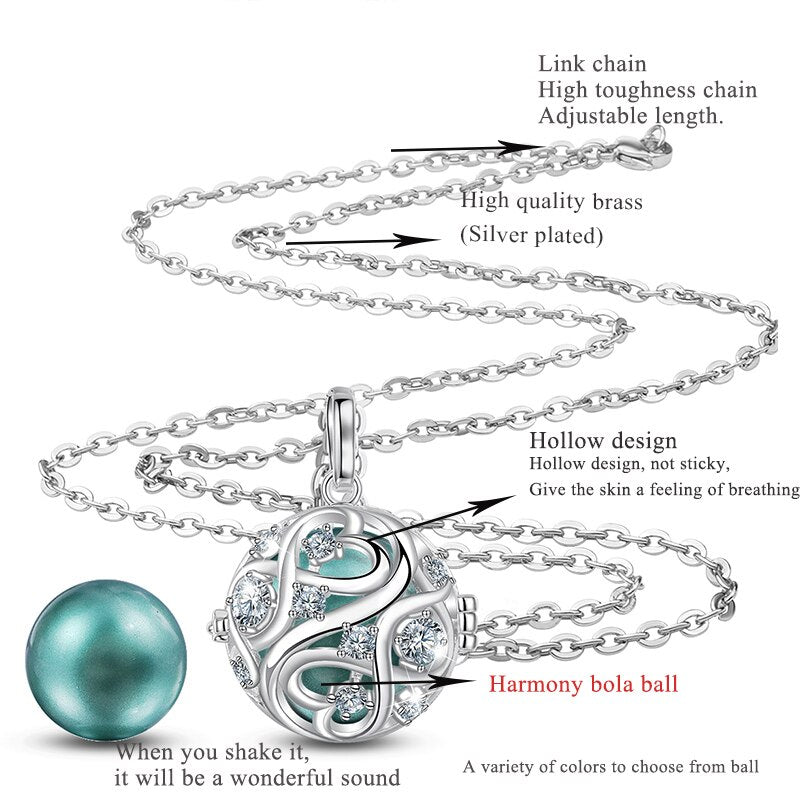 EUDORA 20mm Unique Crystal Cage Harmony Ball Musical Pendant Angel Caller Necklace with Infinite knot For Pregnancy Jewelry K363