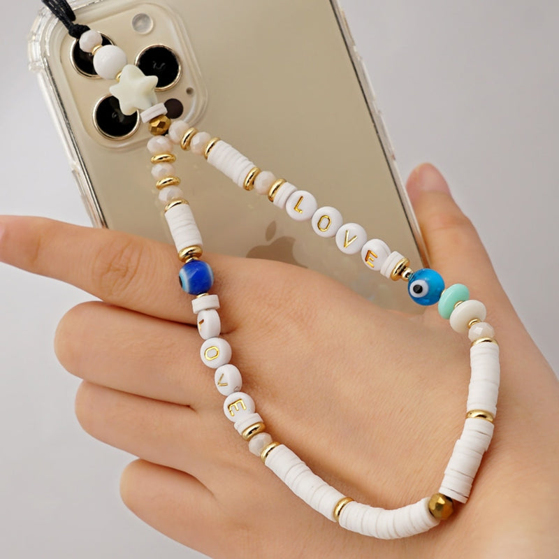 Easter Mobile Strap Phone Charm Beads Heishi Clay Beaded Phone Chain Evil Eye Telephone Jewelry For Women Anti-Lost Lanyard