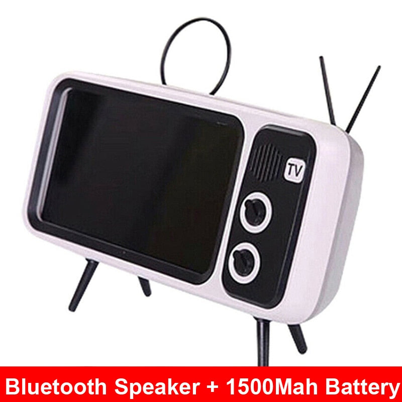 Retro TV Mobile Phone Holder Stand For 4.7-6.5 inch Smartphone Bracket Wireless Bluetooth 3D Stereo Speaker Music Player Audio