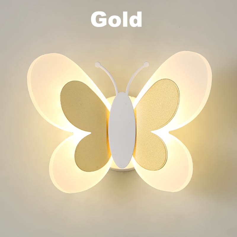 Butterfly Led Wall Sconce With Switch For Kids Bedroom Night Lights Deco Lamp For Girls Pink Fairy Nordic Nursery Decor HWL-044