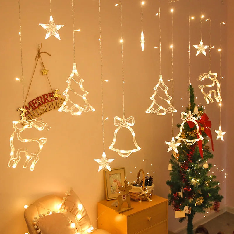 LED Icicle Star Moon Lamp Fairy Curtain String Lights Garland Christmas Lights Decor for Room Home Wedding Party Window Decor