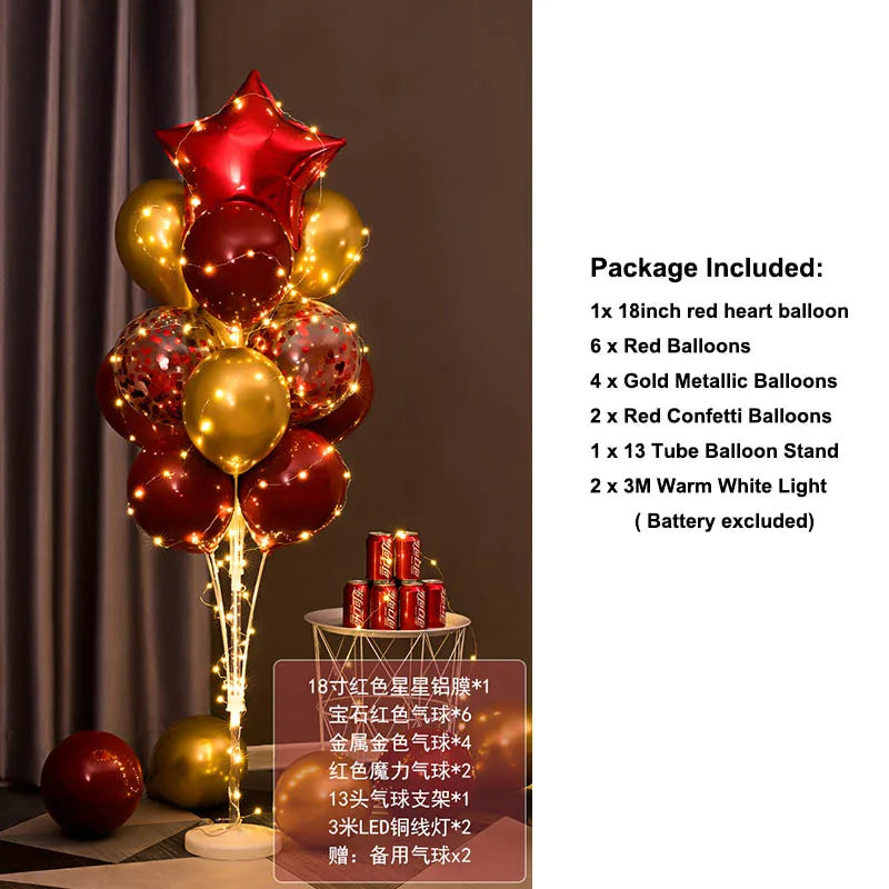 Light Up LED Balloon Stand Kit 13Pcs Balloons Reusable Clear Column Holder Set For Table Floor Wedding Birthday Party Supplies