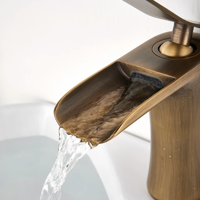 Basin Faucets Waterfall Bathroom Faucet Single handle Basin Mixer Tap Bath Antique Brass Faucet Sink Water Crane Silver Taps