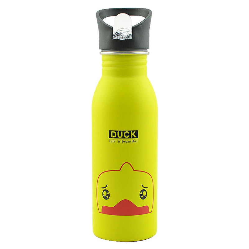 Cute Children Water Bottle Portable Outdoor Stainless Steel Water Bottles Cute Animal Pattern Cup Cold Drink Bottle with Straw