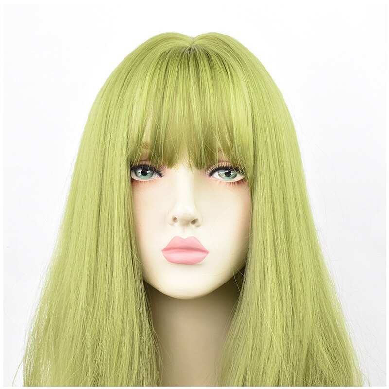 24inch Synthetic Green Black Hair Curly Big Wave Cosplay  Wigs With Bangs for Women African American Heat Resistant Fiber Hair