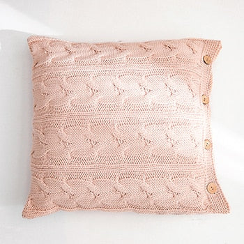 Soft Cotton Plait Knit Cushion Cover Vintage Ivory Grey Pink  Solid Pillow Case 45cm*45cm Button Open Home Decoration Nordic