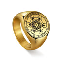 Dawapara Metatron Cube Ring for Men Women Stainless Steel Angel Seal Archangel Metatron Sacred Geometry Ring Protection Amulet
