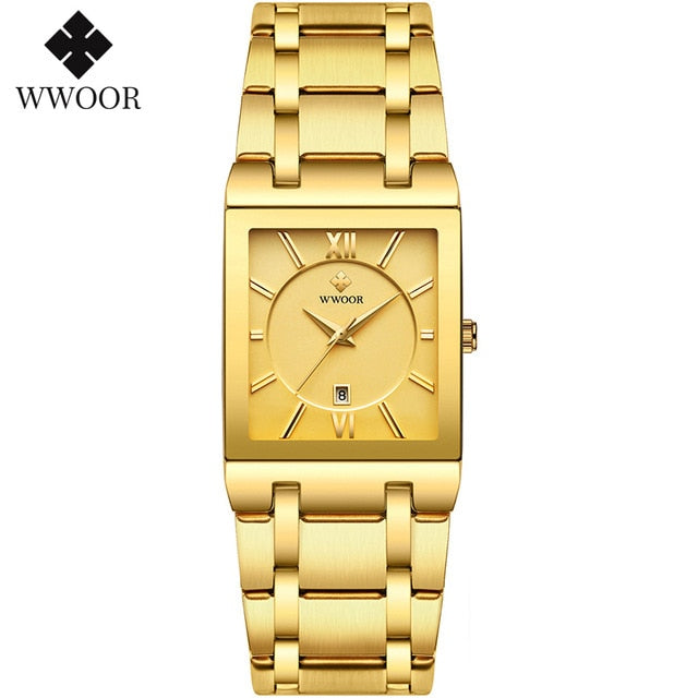 WWOOR Ladies Watch Top Brand Japanese Quartz Watches Square Black Gold Watch Stainless Steel Waterproof Fashion Women Wristwatch