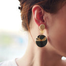 Colorful Natural Round Disc Floral Abstract Pattern Handmade Polymer Clay Brass Hoop Statements Dangle Earrings Women Jewelry