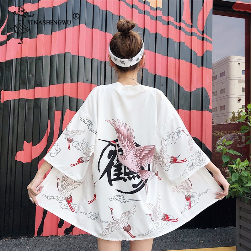 Kimonos Costume Woman Coat 14 Styles Girl Kawaii Print Crane Cosplay Yukata Harajuku Shirts Japan Women Haori Japanese Cardigan