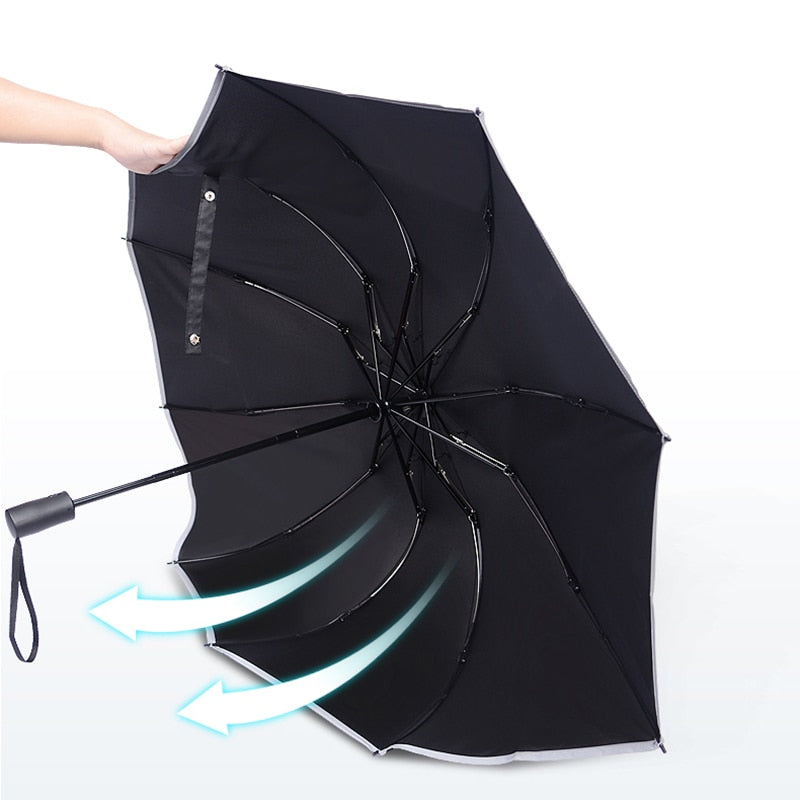 UV Automatic Umbrella With Reflective Strip Rain Wind Resistant Trip Sun Reverse Umbrellas Folding Umbrella For Drop Ship