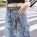 S-5XL Women Denim Skirt Spring Summer 2024 Fashion Casual Medium-long Package hip Irregular hem Slim Waist Skirts Jeans  Female