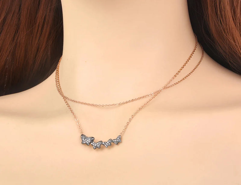 Lokaer Titanium Stainless Steel Crystal Butterfly Charm Pendant Necklaces Bohemia Double Layer Animal Necklace For Women N21173