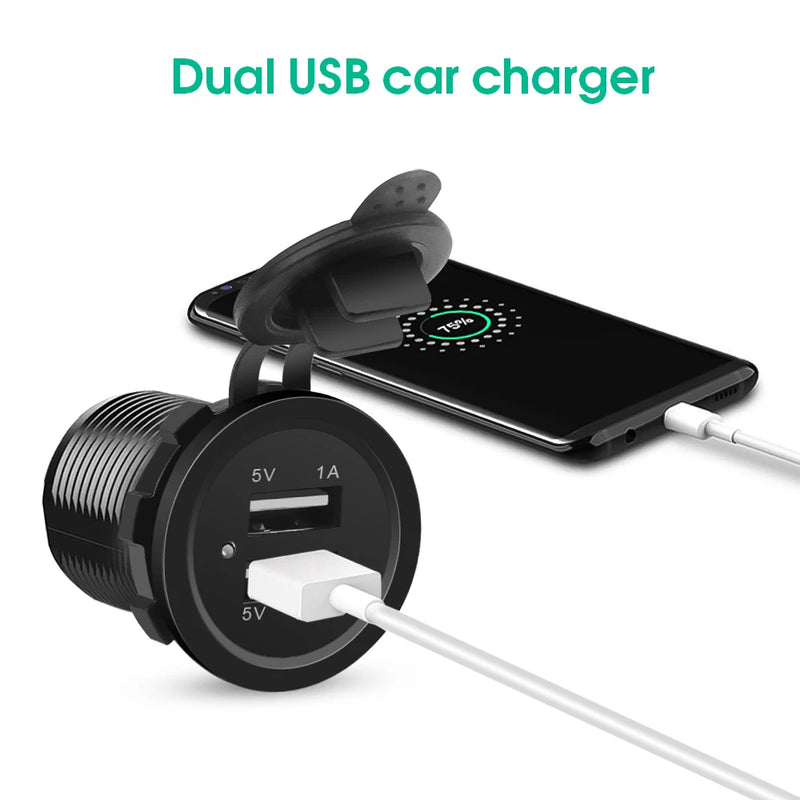 Dual USB Car Phone Charger 5V 2.1A USB Auto Socket Charge LED Lights Cigarette Lighter Waterproof 12V Charger Accessories