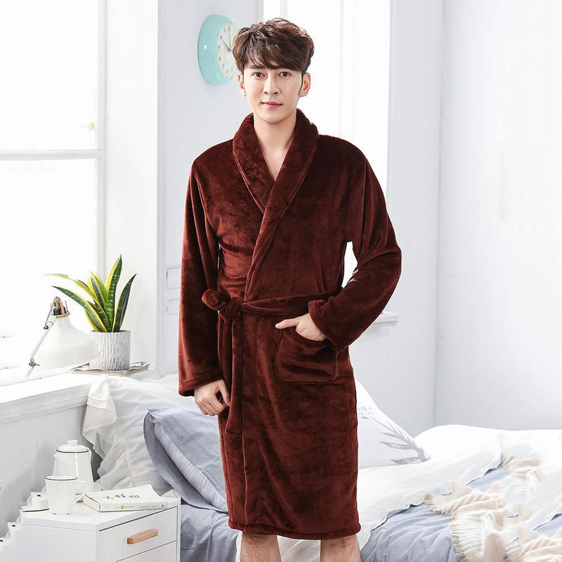 Winter Thick Warm Female Coral Fleece Kimono Robe Lovers Couple Nightgown Bath Gown Sleepwear Men Large Nightwear M L XL XXL 3XL