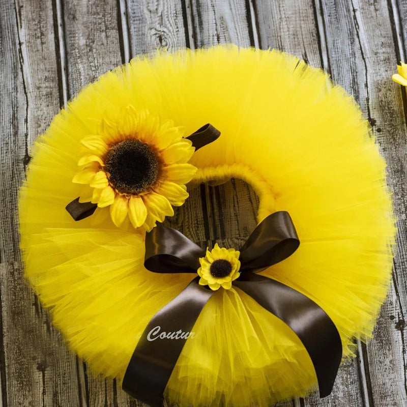 Fluffy Sunflower Tutu Set Baby Yellow Tutu Skirt with Headband Cake Smash Outfit Newborn Photo Props Infant Princess clothes