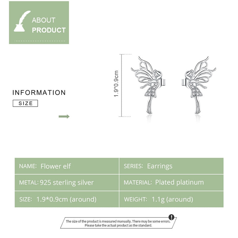 bamoer Silver 925 Jewelry Dancing Fairy with Wings Stud Earrings for Women Hypoallergenic Ear Pins Gifts for Kids BSE338