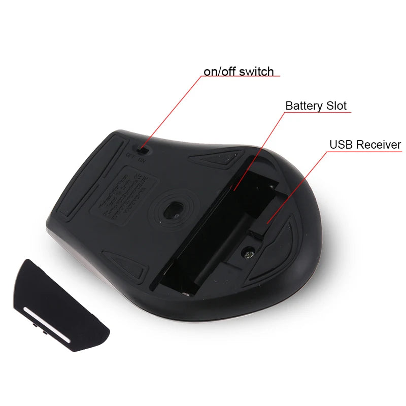 2.4GHz Wireless Mouse 1200DPI Optical Gaming Mouse Wireless for Laptop 6 Keys Mice with USB Receiver