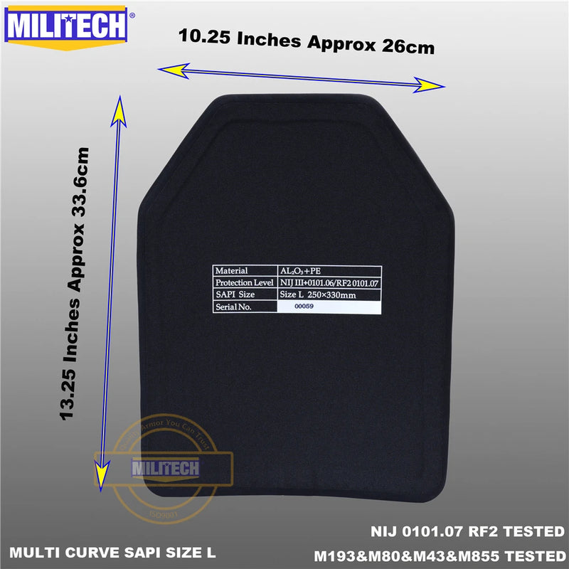 MILITECH SAPI&10x12 Bulletproof Plate NIJ III+ 3+ /NIJ 0101.07 RF2 Alumina&PE Stand Alone One PC Ballistic Panel AK47&SS109&M80