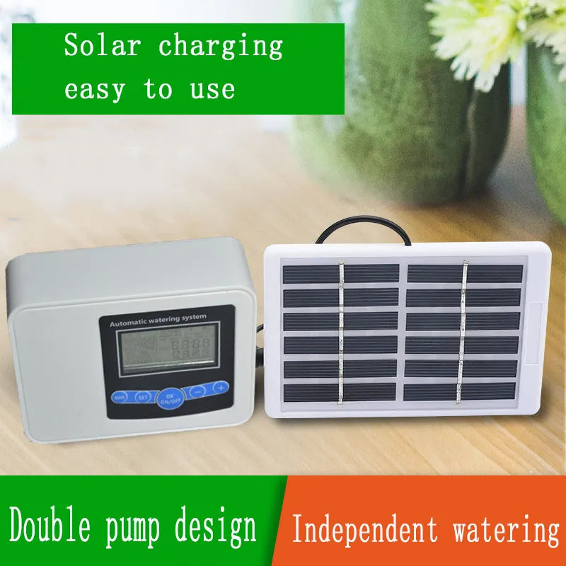 Garden Dual-pump Solar Energy Drip Irrigation Set Watering System Accessories Automatic Use Watering Device for Flowers Potted