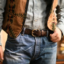 Handmade Classic Retro Style Pure Copper Horseshoe Buckle No interlayer Cowhide Men's Belt Genuine Leather Jeans Man design Belt