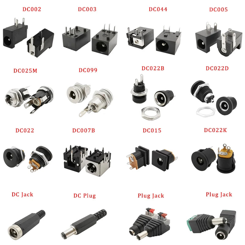 10Pcs DC Power Jack Socket Connector 5.5*2.1mm 3.5x1.3mm Male Female DC005 DC022 DC099 DC plug socket Nut Panel Mount Adapter