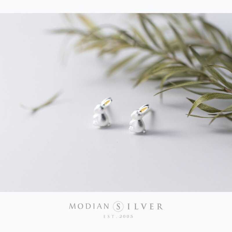 Modian 100% 925 Sterling Silver Cute Animal 3D Rabbit Stud Earrings for Women And Girl Fashion Korean Style Jewelry Brincos