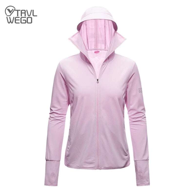 TRVLWEGO Long Sleeve Hoody Summer Women Sun UV Protection Quick Dry Clothing Men Hooded Jacket Thin Beach Sweatshirt