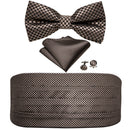 Barry.Wang Mens Brown Bow Tie Plaid Cummerbund Checked Bow Ties Handkerchief Cufflinks Cummerbund Waist Belt for Wedding YF-1024