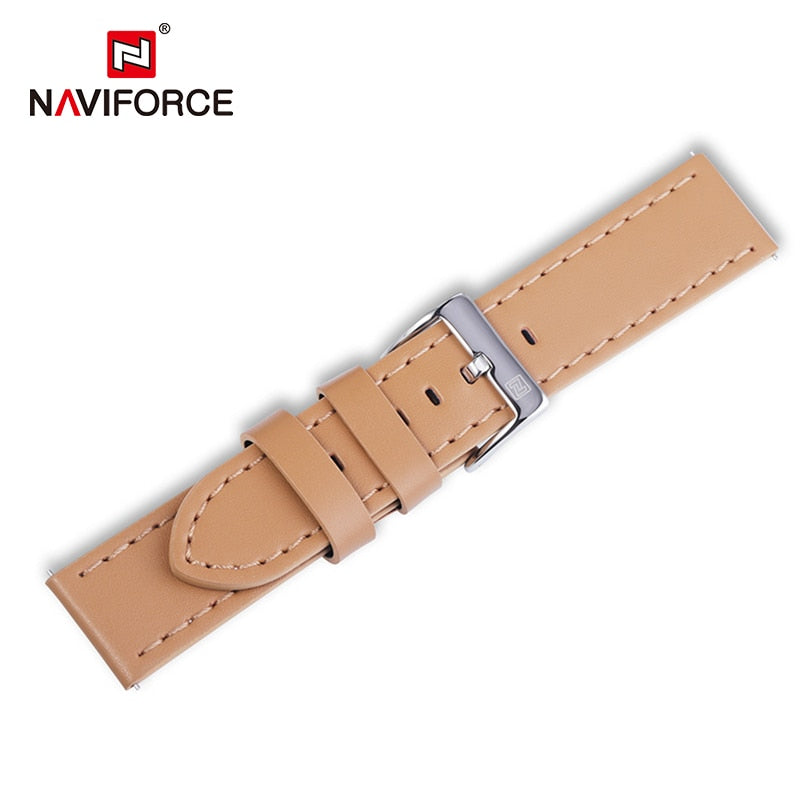 NAVIFORCE High Quality Genuine Leather Watchbands Dark Brown Black Blue Men Women 23mm Watch Strap Belt Stainless Steel Buckle