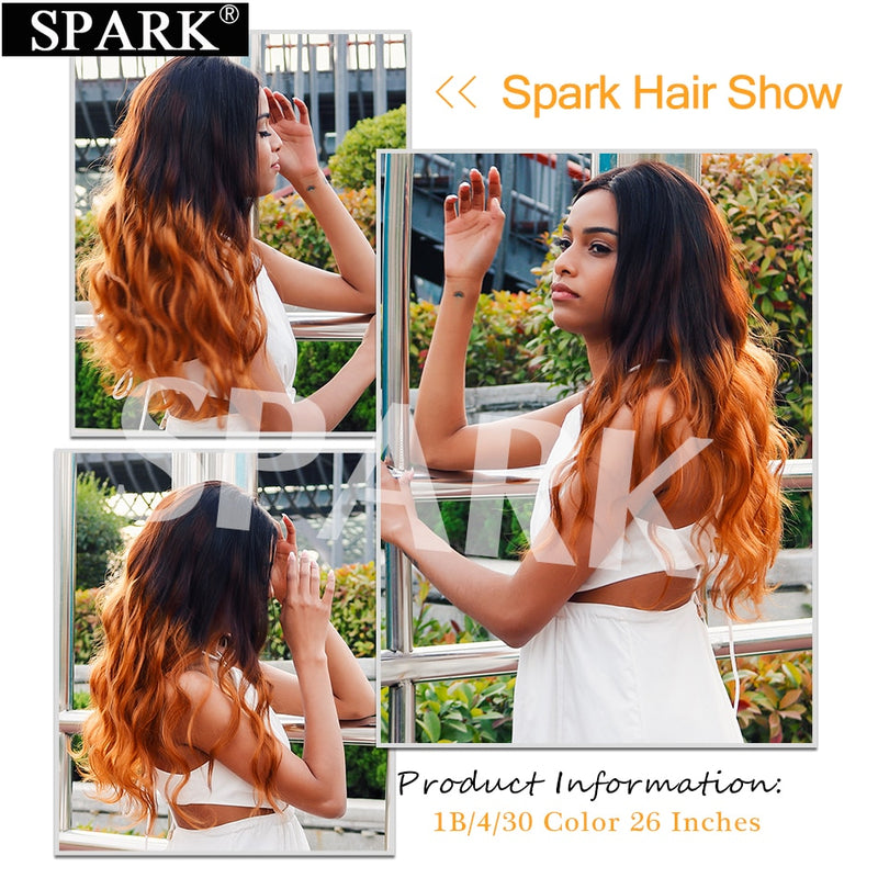 Spark Ombre Brazilian Body Wave 100% Human Hair 4x4 Lace Closure With Bundles Remy Hair Weaves Extension 3/4Bundles With Closure