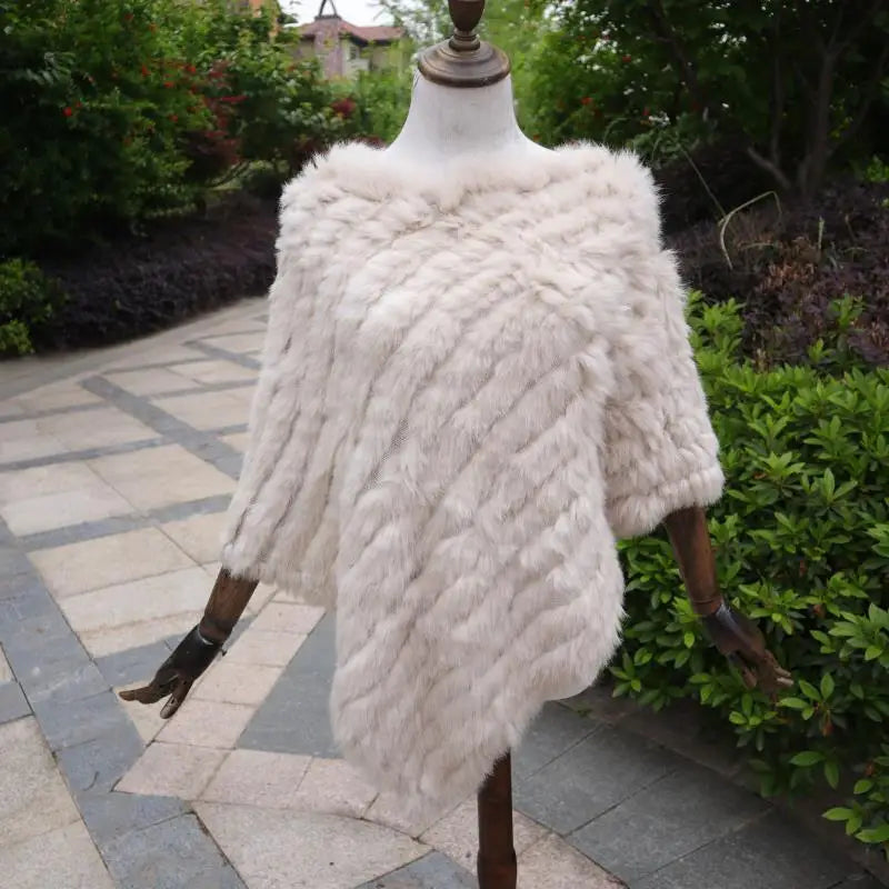 ZDFURS * Winter Hot Sale Knitted Natural rabbit fur Poncho Fashion Rabbit Fur Shawl Genuine Rabbit Fur warps Women  Fur Poncho