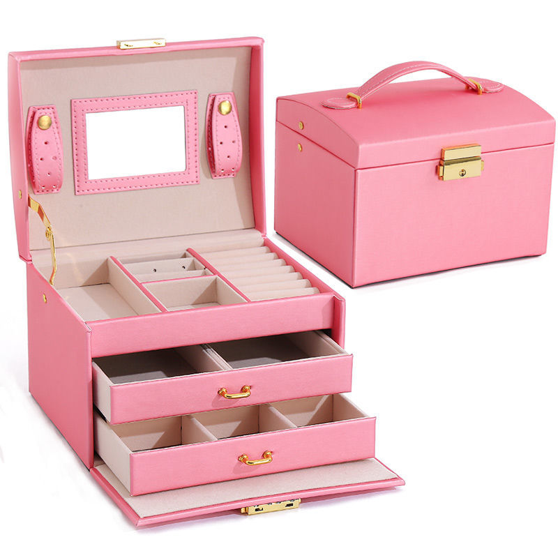 Three Layers 2022 Classical High Quality Leather Jewelry Box Necklace Display Exquisite Makeup Case Jewelry Organizer