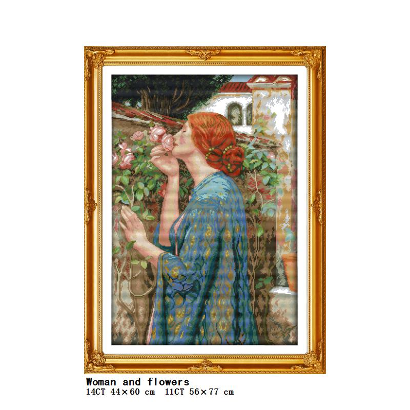 Garden picking the flower and smelling flower girl series count and stamping cross stitch 14CT11CT embroidery kit needlework kit