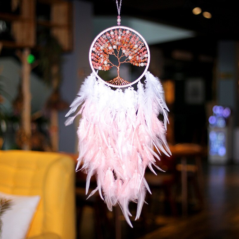 Handmade Weave Dream Catcher With Light Natural Feather Tree of life Dreamcatcher Decor Hanging Pendant Girl Gifts Room Decor