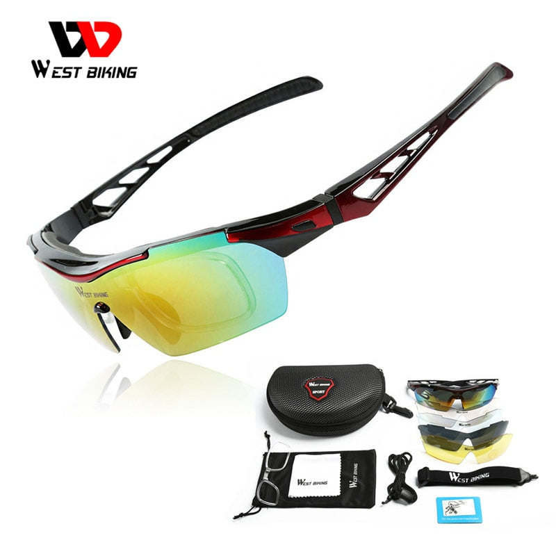 WEST BIKING Cycling Sunglasses Polarized 5 Lens Windproof Anti-fog Mypia Frame Sport MTB Bike Bicycle Eyewear Cycling Glasses