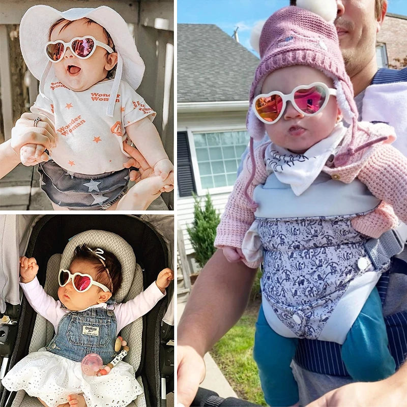 Baby Polarized Sunglasses Heart Shaped with strap flexible adjustable sunglasses for Toddler Infant Age 0-24 Months