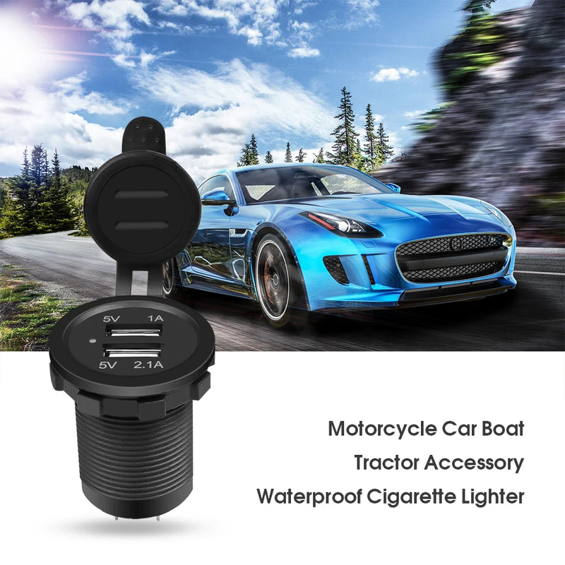 Dual USB Car Phone Charger 5V 2.1A USB Auto Socket Charge LED Lights Cigarette Lighter Waterproof 12V Charger Accessories