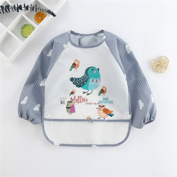 Baby Kids Toddler Long Sleeve Waterproof Eating Smock Feeding Bib Apron Pocket Baby Bandana Bibs Baby Self Feeding Bib