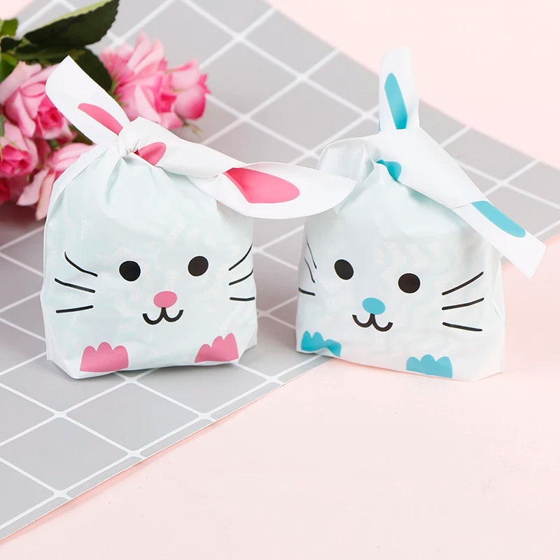 Hot New Cheap Wholesale 50pcs Cute Long Bunny Rabbit Ear Gift Bag Easter Candy Gift Plastic Party Favors 10*17cm